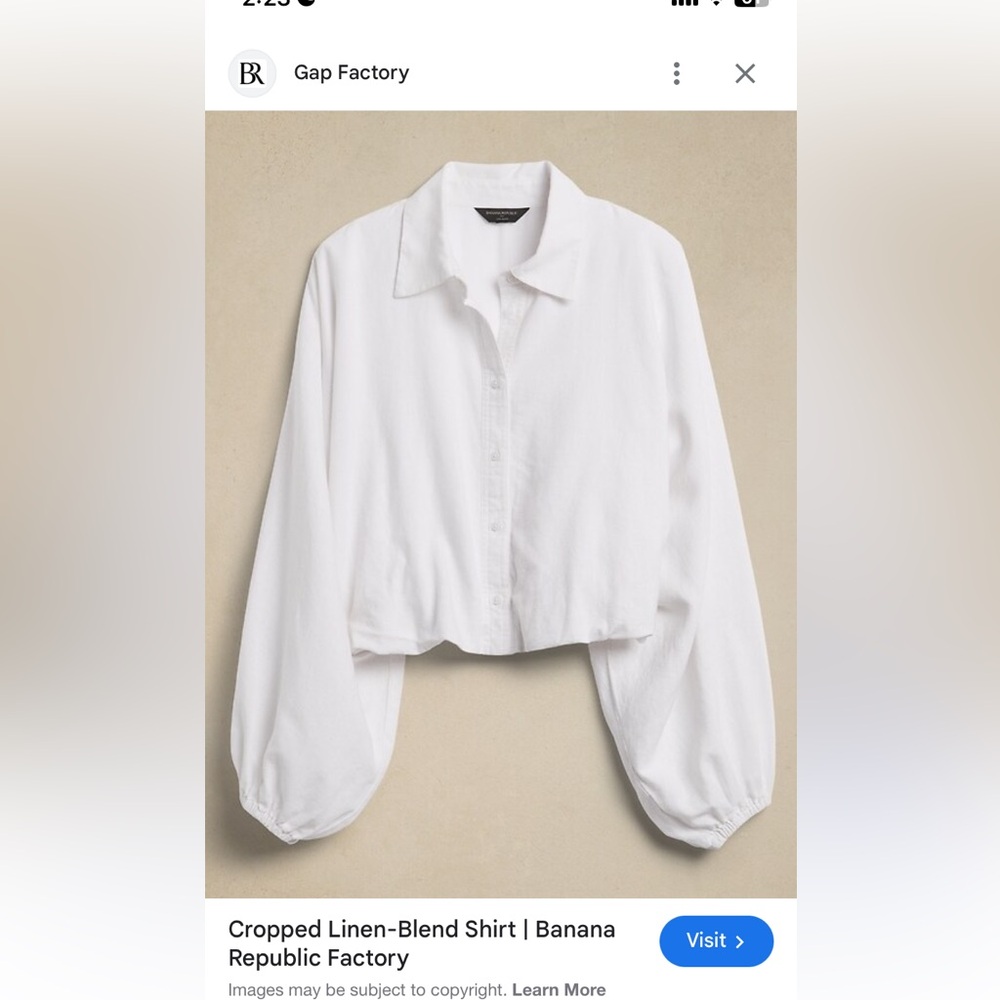 Banana Republic Factory Linen blend cropped white button down with bubble bottom